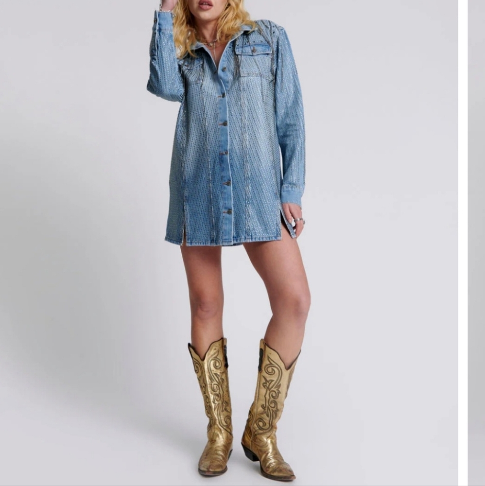 New One Teaspoon Desert Jewel Denim Trucker Dress Size XL